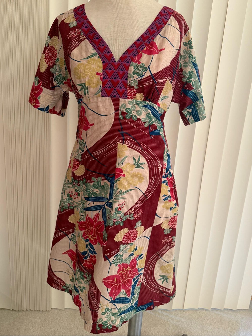Maeve Floral Mini Dress Cotton Silk Boho Tropical Print Vibrant Color Women’s 8